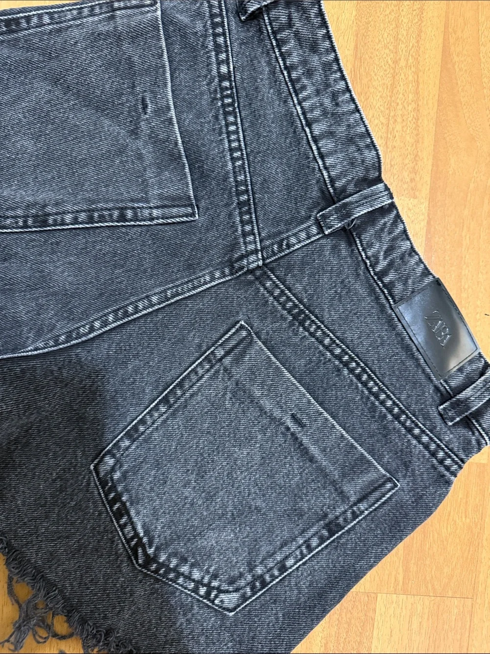 Zara Black Washed High-Rise Frayed Hem Denim Shorts